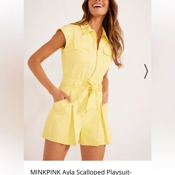 MINKPINK Ayla Scalloped Playsuit-Pineapple - Picture 7 of 7